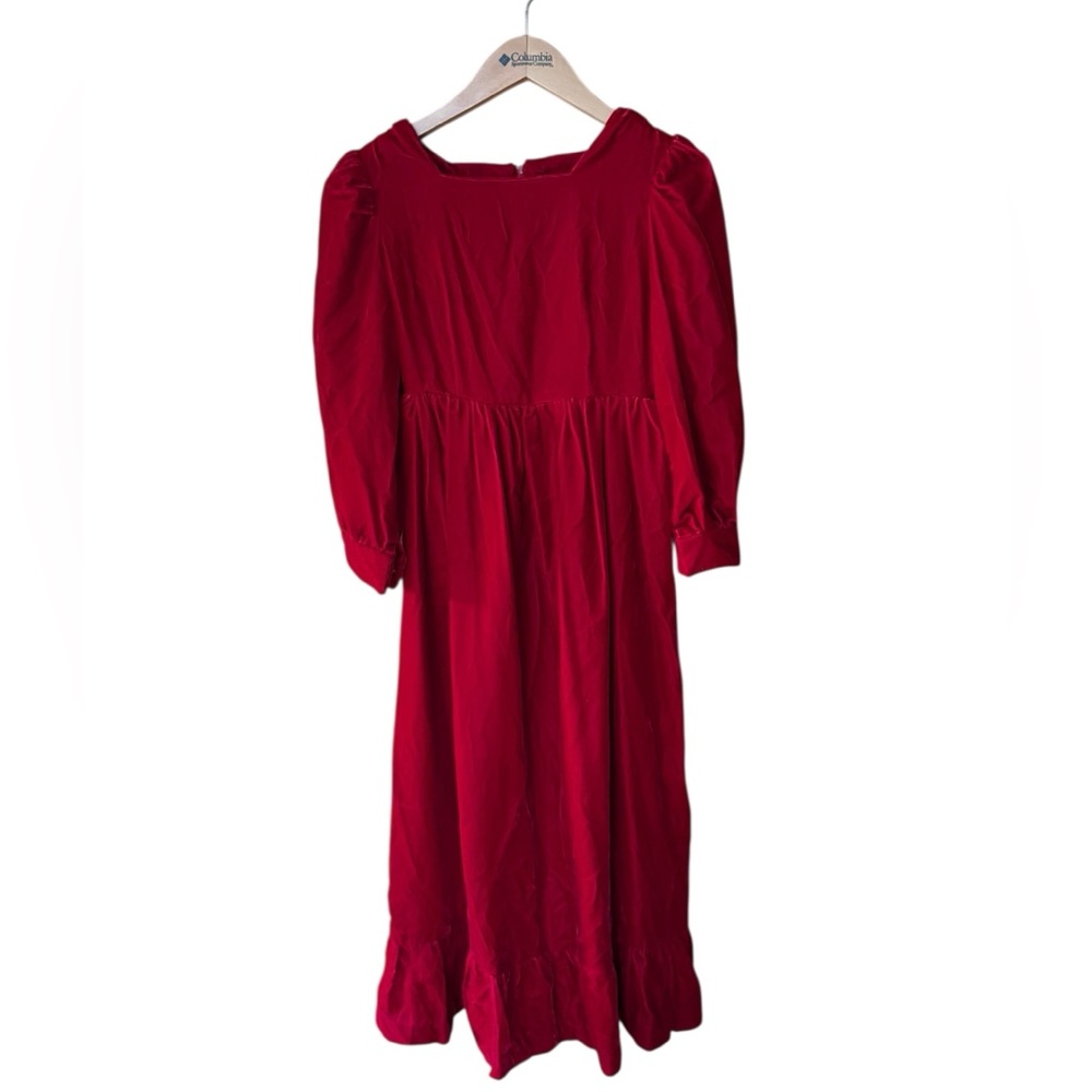1990s Red Velvet‎ Edwardian Style Dress